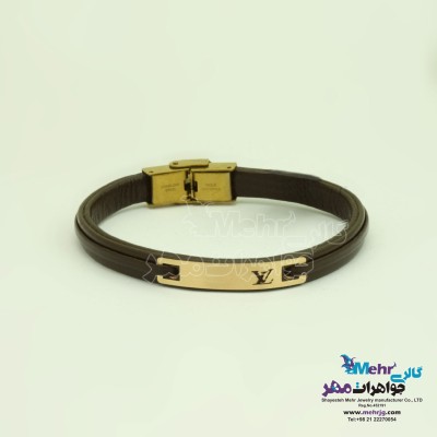 دستبند طلا و چرم - طرح لویی ویتون
