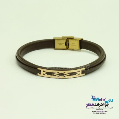 دستبند طلا و چرم - طرح هندسی