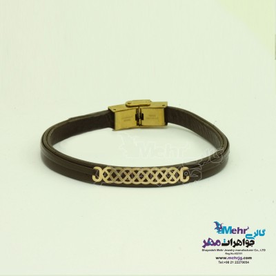دستبند طلا و چرم - طرح هندسی