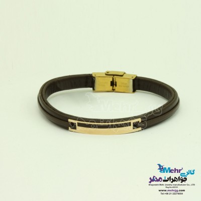 دستبند طلا و چرم - طرح هندسی