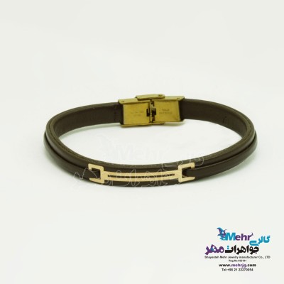 دستبند طلا و چرم - طرح هندسی