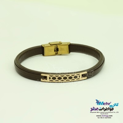 دستبند طلا و چرم - طرح هندسی