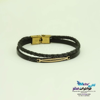 دستبند طلا و چرم - طرح هندسی