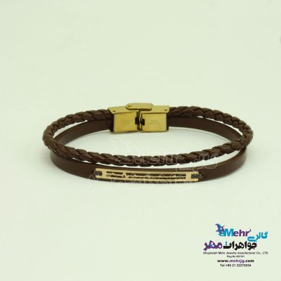 دستبند طلا و چرم - طرح ضربان