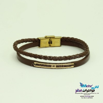 دستبند طلا و چرم - طرح هندسی