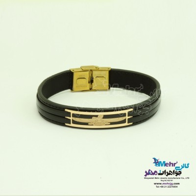 دستبند طلا و چرم - طرح فروهر