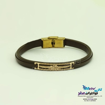 دستبند طلا و چرم - طرح فروهر