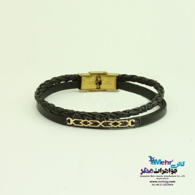 دستبند طلا و چرم - طرح هندسی