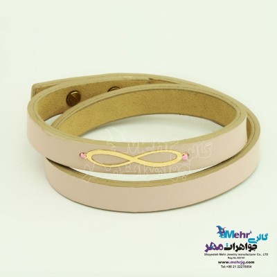 دستبند طلا و چرم - طرح بینهایت