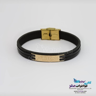 دستبند طلا و چرم - طرح هندسی