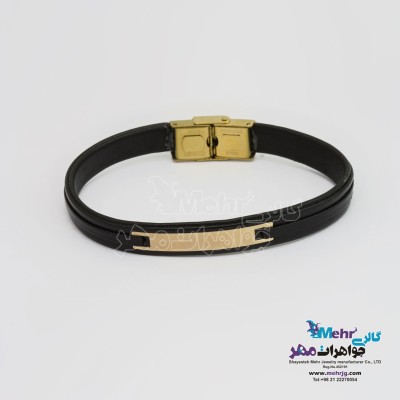دستبند طلا و چرم - طرح هندسی