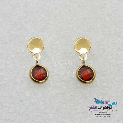 گوشواره میخی طلا - طرح سنگ رنگی