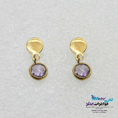 گوشواره میخی طلا - طرح سنگ رنگی