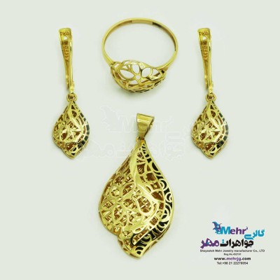 نیم ست طلا - آویز و گوشواره و انگشتر - طرح شکوفه سیب