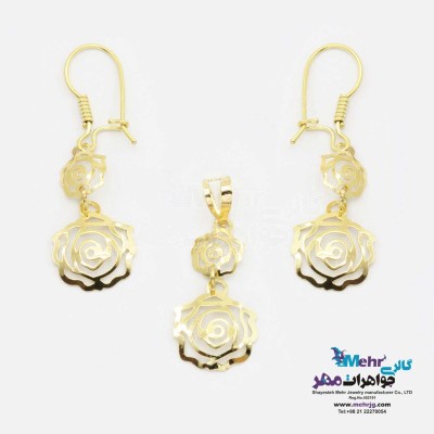نیم ست طلا - آویز و گوشواره - طرح گل