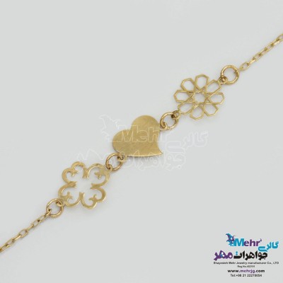 دستبند طلا - طرح قلب و گل
