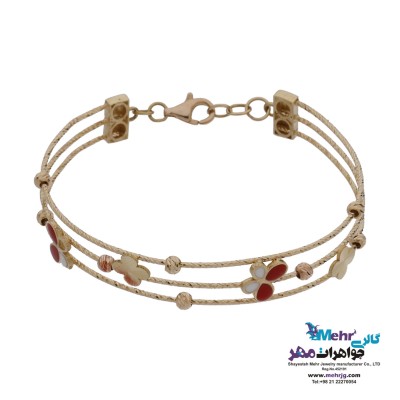 دستبند طلا - طرح گل و پروانه
