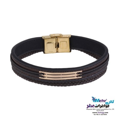 دستبند طلا و چرم - طرح هندسی