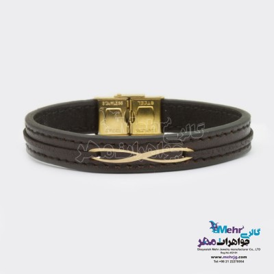 دستبند طلا و چرم - طرح بی نهایت