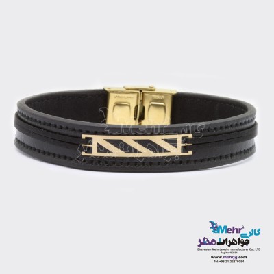 دستبند طلا و چرم - طرح هندسی
