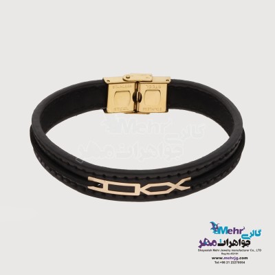 دستبند طلا و چرم - طرح هندسی