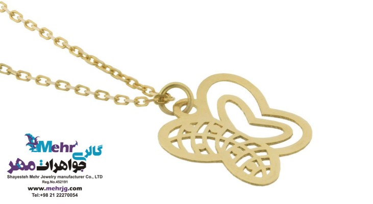 نمای دوم آویز ساعت طلا - طرح پروانه