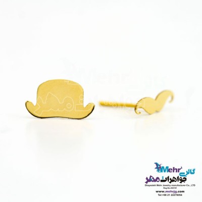 نمای دوم گوشواره طلا - طرح کلاه و سبیل