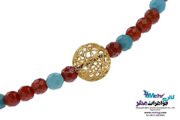 نمای دوم پابند طلا و سنگ - طرح گوی توری