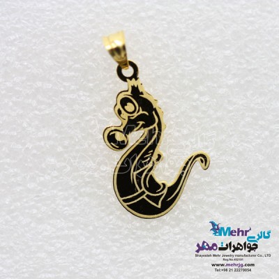 نمای دوم آویز طلا - طرح اسب دریایی
