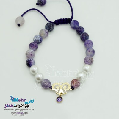 نمای دوم دستبند طلا و سنگ - طرح پروانه