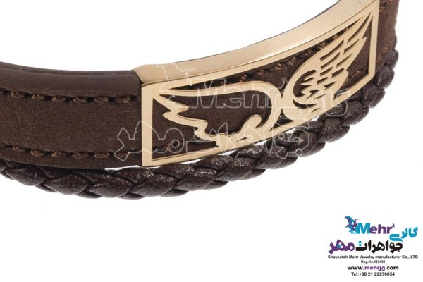 نمای دوم دستبند طلا و چرم - طرح بال
