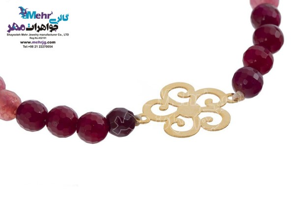 نمای دوم دستبند طلا و سنگ - طرح گل