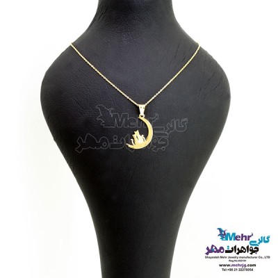 نمای دوم آویز طلا - طرح ماه و گربه