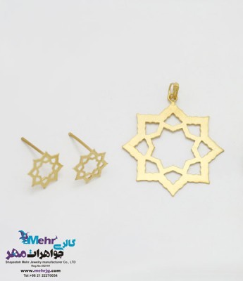 نمای دوم سرویس طلا - آویز و گوشواره و دستبند - طرح شمسه
