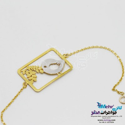 نمای دوم دستبند طلا - طرح پرنده و شاخه