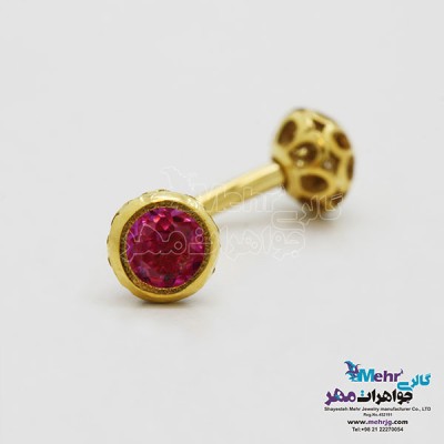 نمای دوم پیرسینگ طلا - طرح سنگ رنگی