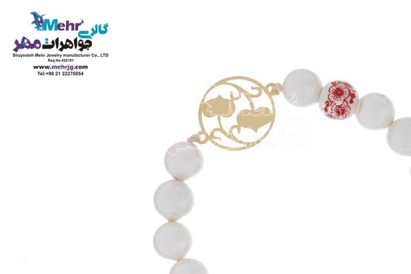 نمای دوم دستبند طلا و سنگ - طرح برگ و شاخه