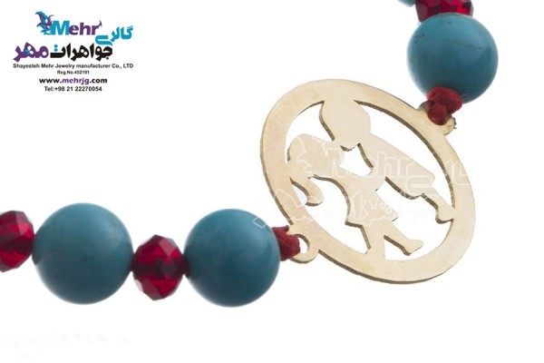 نمای دوم دستبند طلا و سنگ - طرح دختر و پسر