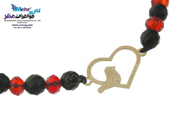 نمای دوم دستبند طلا و سنگ - طرح پرنده و قلب