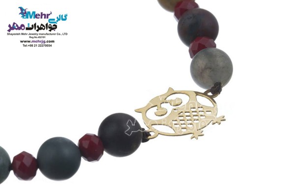 نمای دوم دستبند طلا و سنگ - طرح جغد