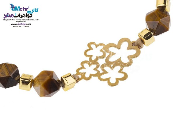 نمای دوم دستبند طلا و سنگ - طرح گل