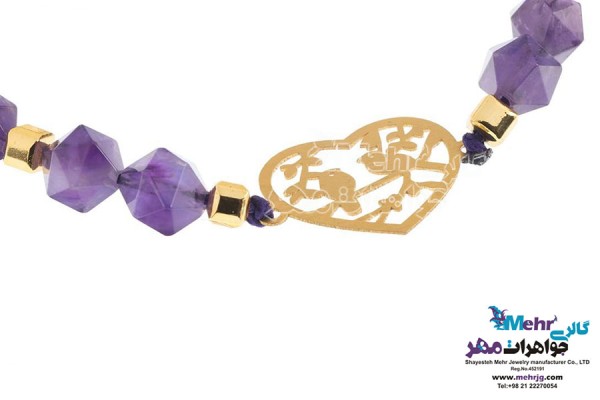 نمای دوم دستبند طلا و سنگ - طرح پرنده و شاخه