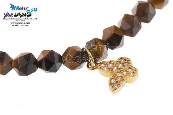 نمای دوم دستبند طلا و سنگ - طرح پروانه