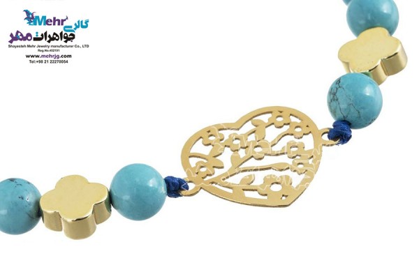 نمای دوم دستبند طلا و سنگ - طرح قلب و گل