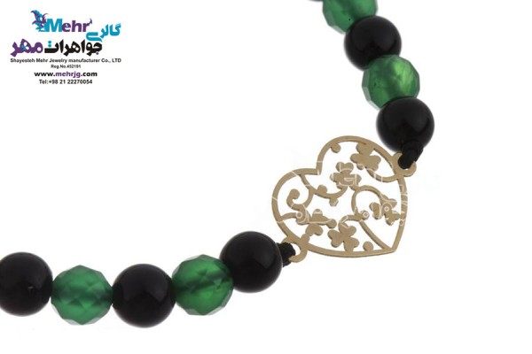 نمای دوم دستبند طلا و سنگ - طرح شبدر و قلب