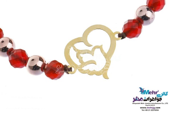 نمای دوم دستبند طلا و سنگ - طرح پرنده‌ی عاشق