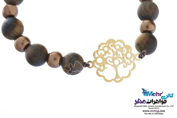 نمای دوم دستبند طلا و سنگ - طرح درخت