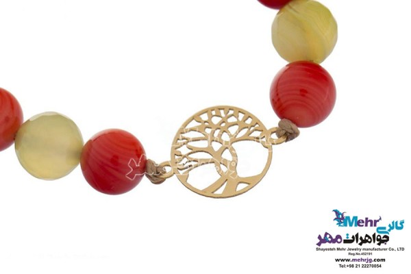 نمای دوم دستبند طلا و سنگ - طرح درخت