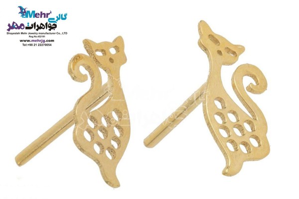 نمای دوم گوشواره طلا - طرح گربه‌ی اشرافی