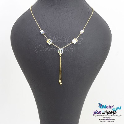 نمای دوم گردنبند طلا - سنگ سواروسکی مکعب